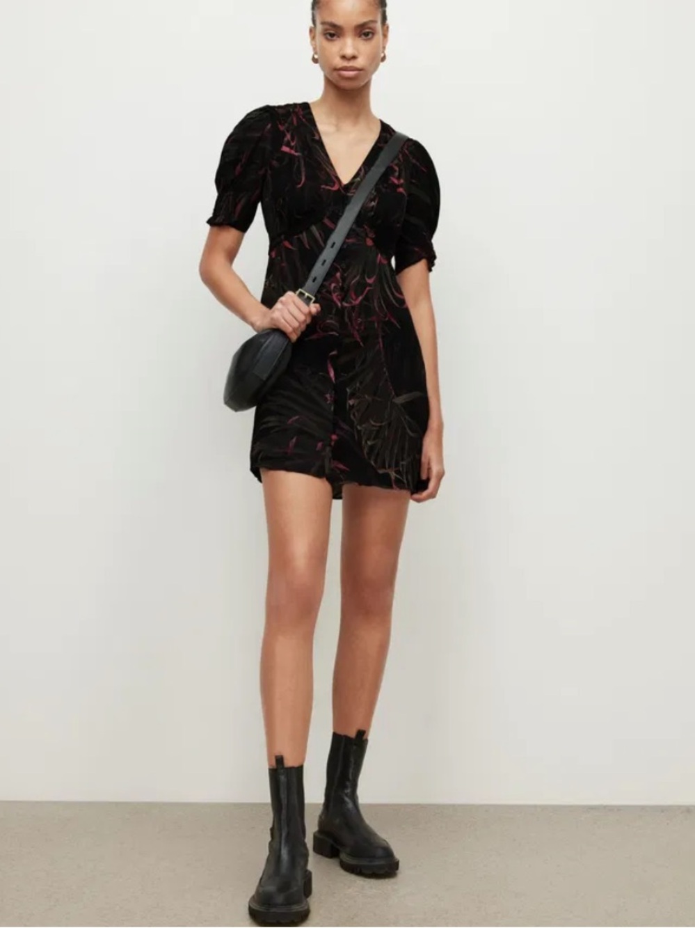 All Saints Demi Luar Black Print Mini Dress 8 - Picture 7 of 8